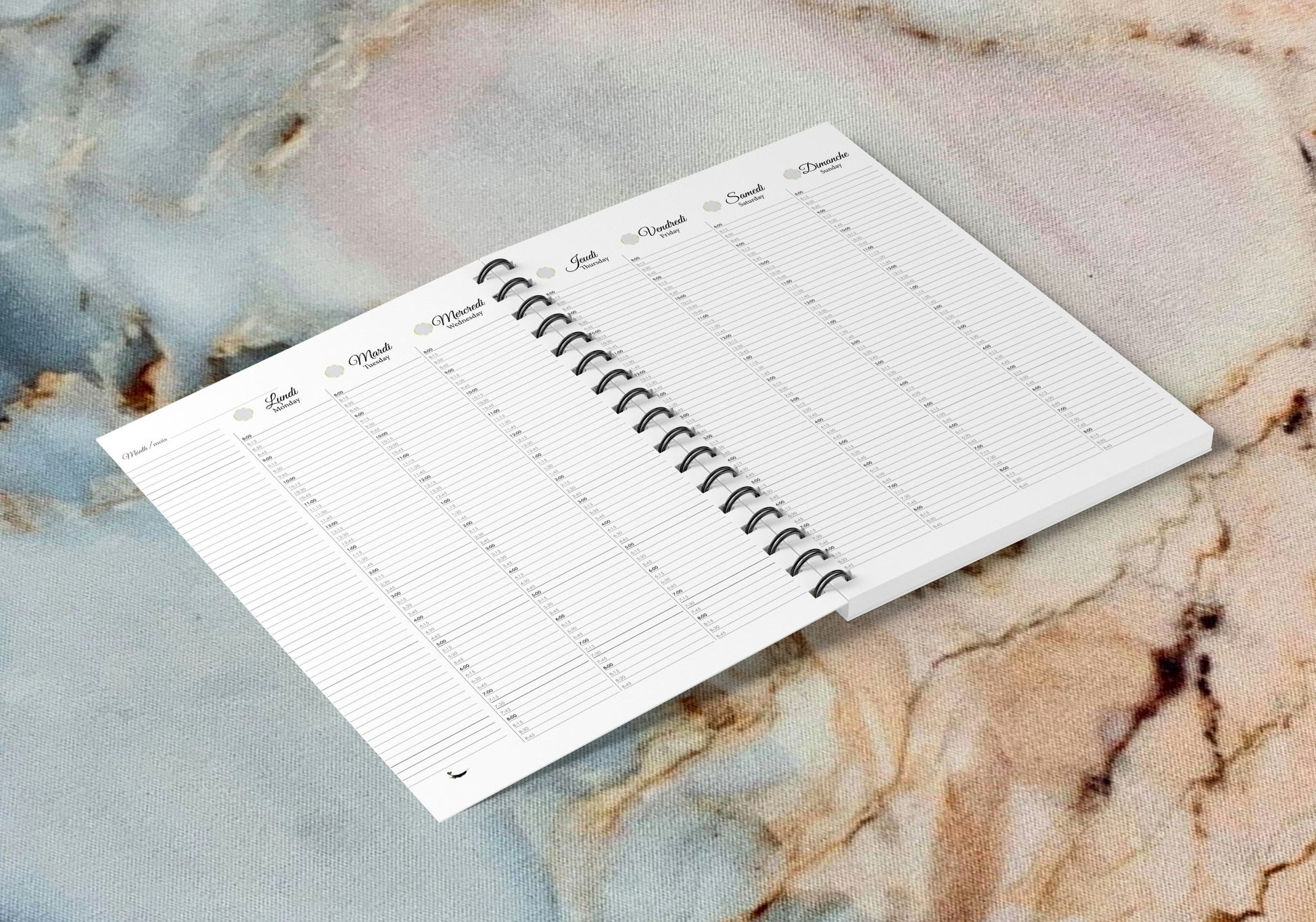 Agenda avec cases horaires toutes les 15 minutes