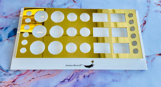 Présentoir produits d’entretien Beauté JT acrylique et miroir or