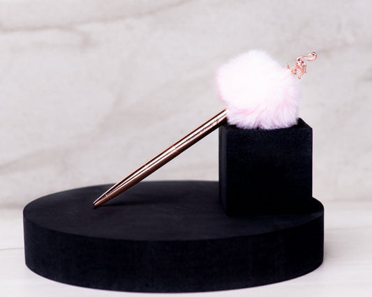 Stylo Flamingo rose gold avec flamant rose et pompon